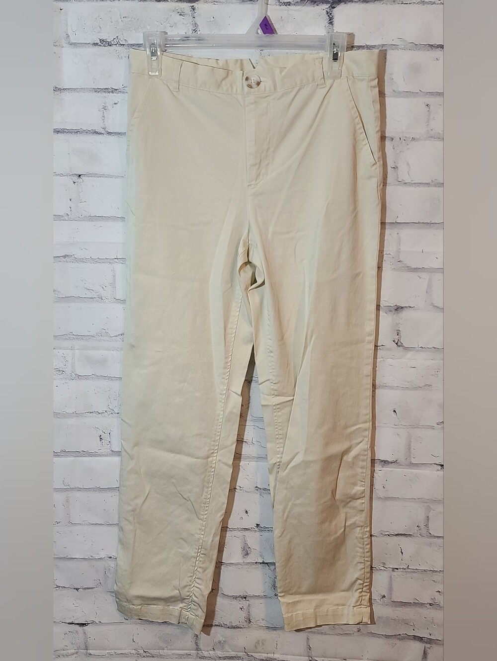 Crosby Women's Beige Solid Chino Pants Flat Front Pockets Button Closure sz 8